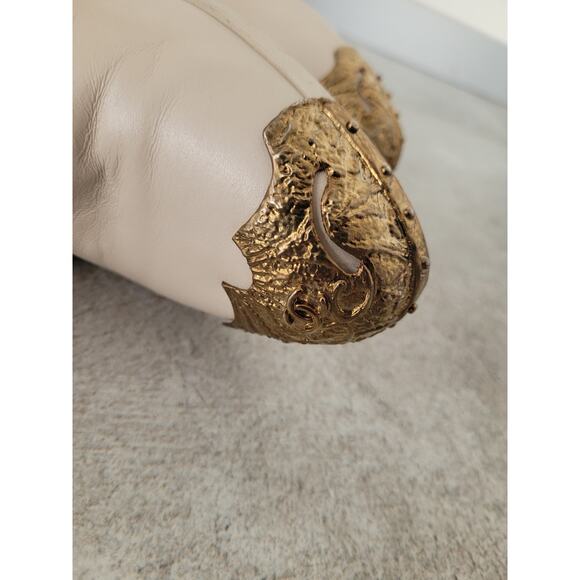 Chanel Beige Leather Paris Dallas Metal Cap Toe Thigh High Boots/Bootie Sz. 40 - Picture 13 of 16